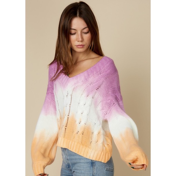 Fall Cable Knit Ombre Sweater Tie Dye Pullover Top Dolman Sweaters - Picture 2 of 10